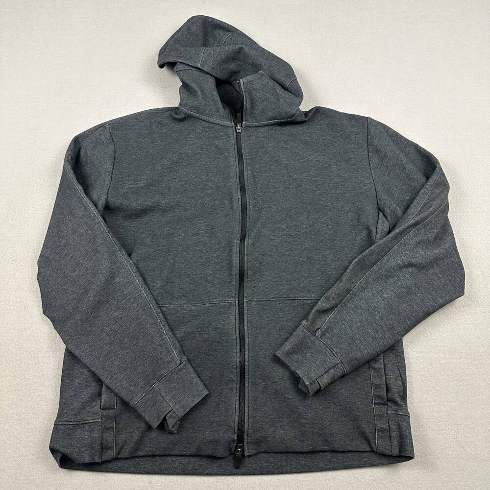 Nike Yoga Jacket Men Large Gray Solid Restore Full Zip Dri-FIT Training Hood L